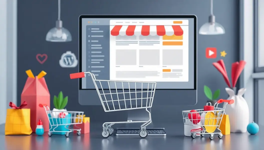 Hình Ảnh Minh Họa Khái Niệm E-Commerce Với Các Yếu Tố Đại Diện Cho Template Wordpress.