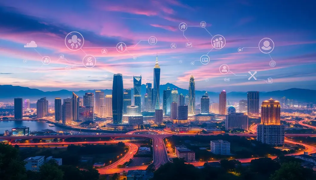 Khung Cảnh Thành Phố Đà Nẵng Kết Hợp Với Các Yếu Tố Công Nghệ Thông Tin.