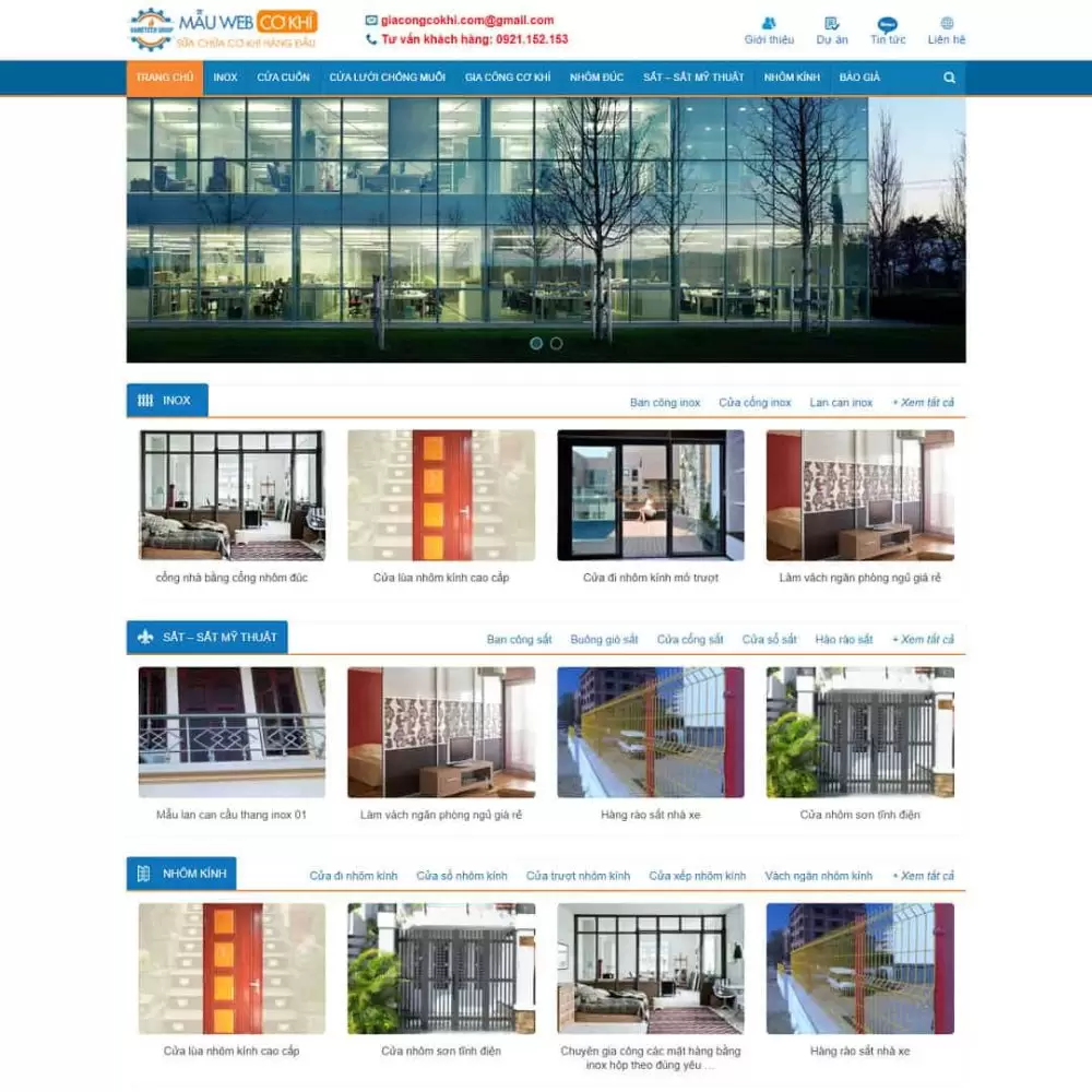 Theme WordPress cơ khí, nhôm kính
