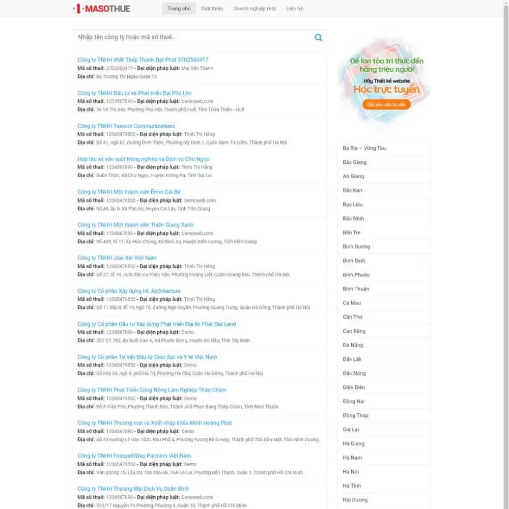 Theme WordPress tra cứu mã số thuế giống ( thongtincongty.com )